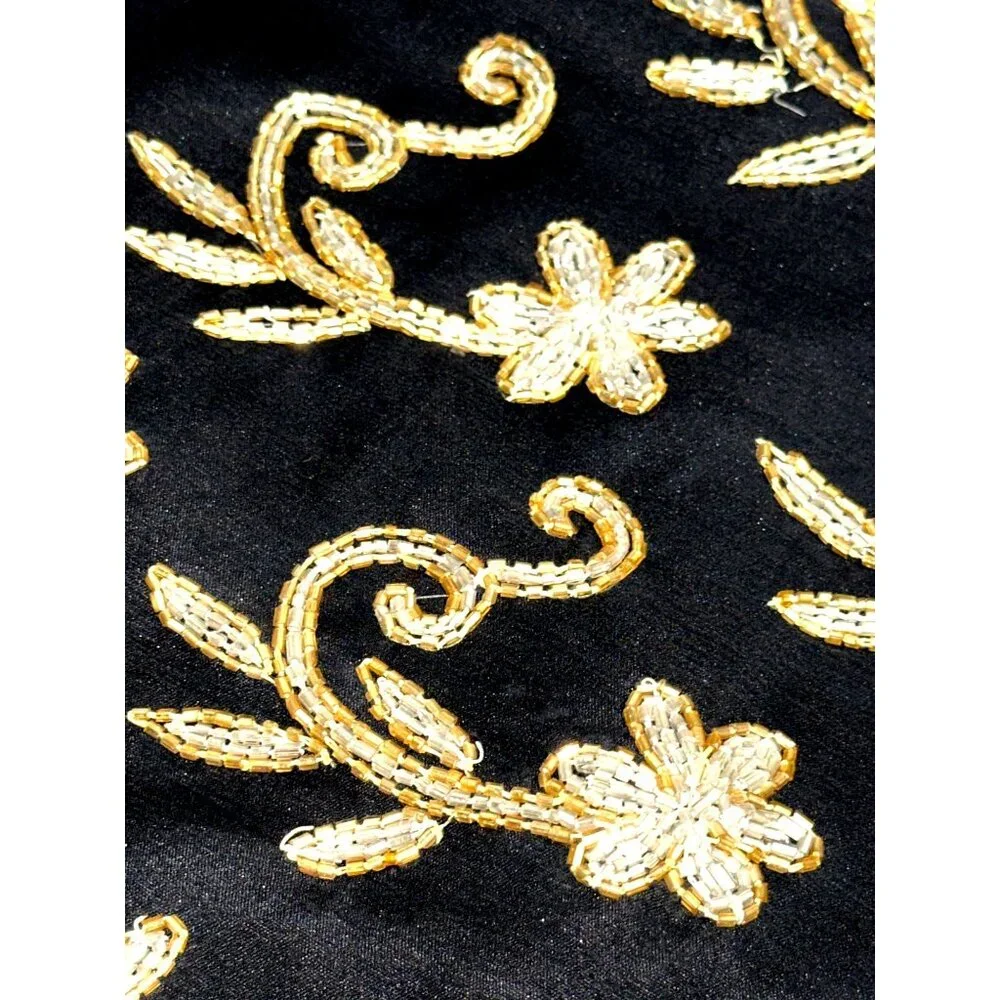 Stenay Small Black Gold All Silk Beaded Sequin Floral Blouse Vintage Evening Top - Picture 10 of 13